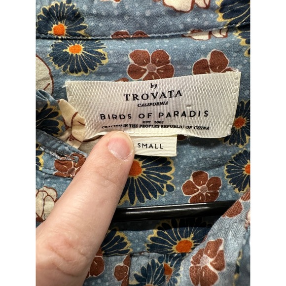 Trovata Birds of Paradis Helena Marine Blue Floral Button Up Blouse Small - Picture 4 of 5